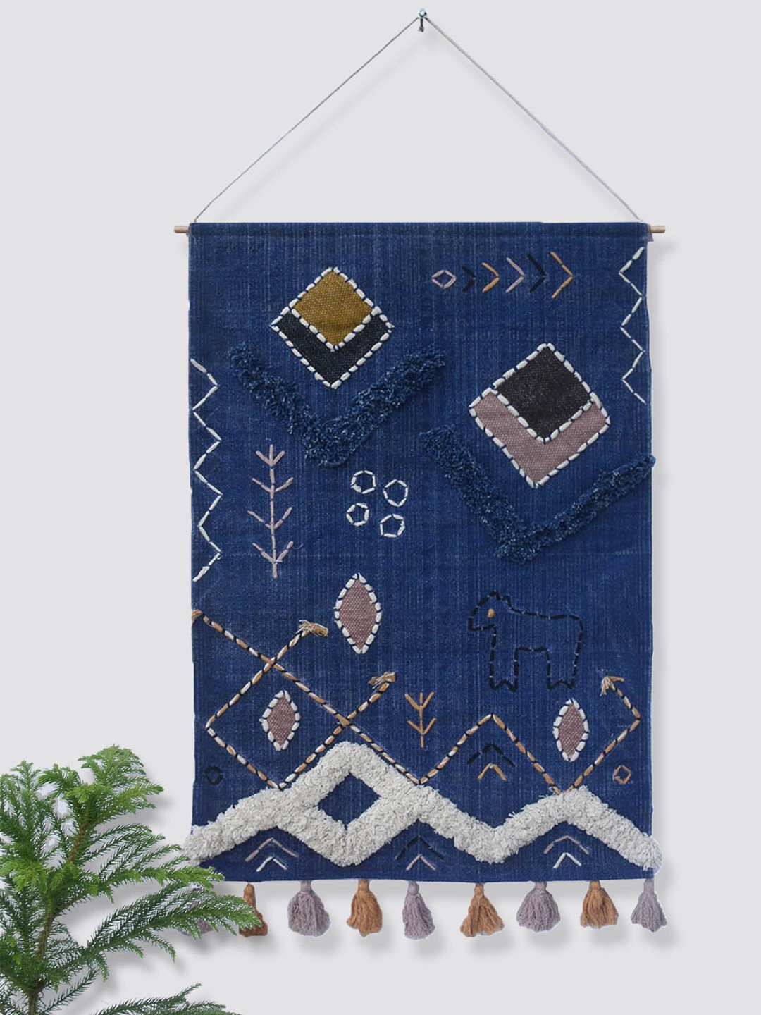 

Art Avenue Random Blue& White Printed Cotton Rectangular Wall Hanging