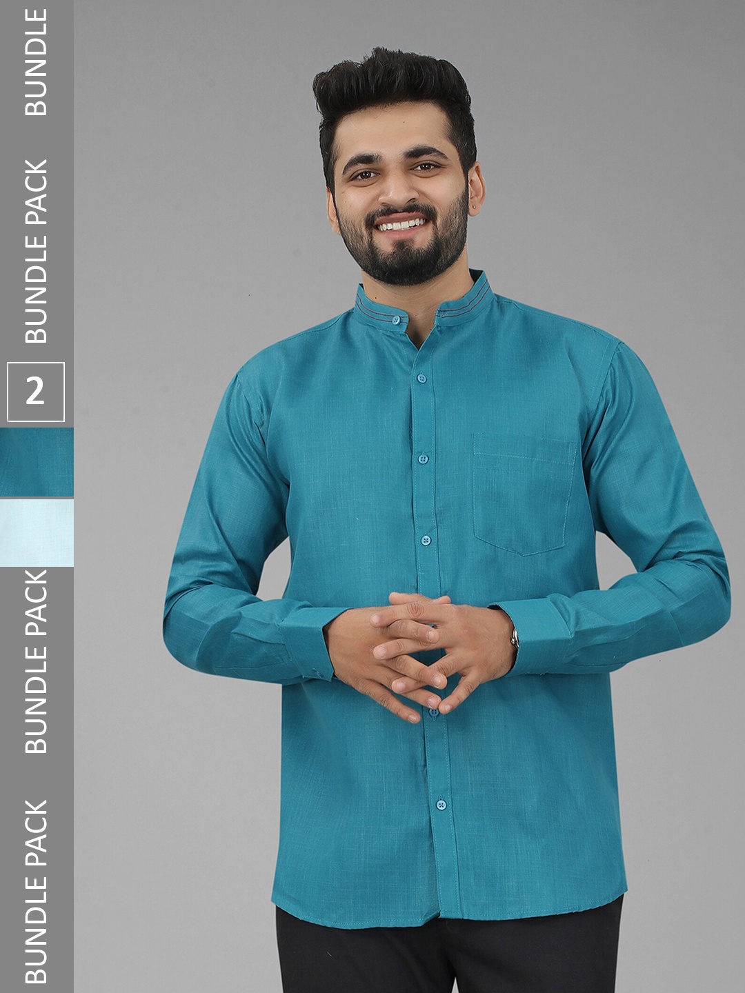 

N N ENTERPRISE Pack Of 2 Mandarin Collar Casual Shirt, Blue