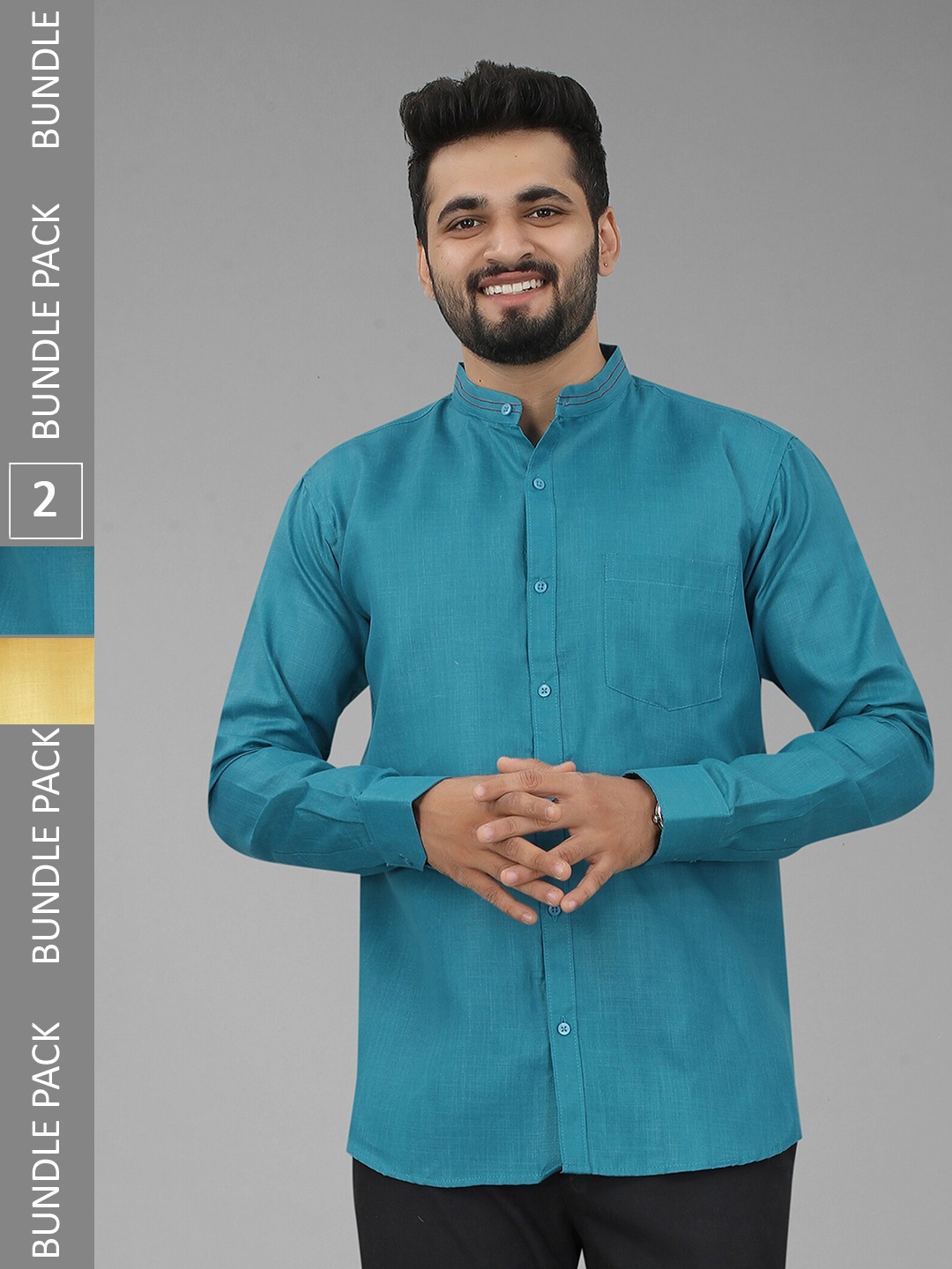 

N N ENTERPRISE Pack Of 2 Mandarin Collar Slim Fit Casual Shirt, Teal