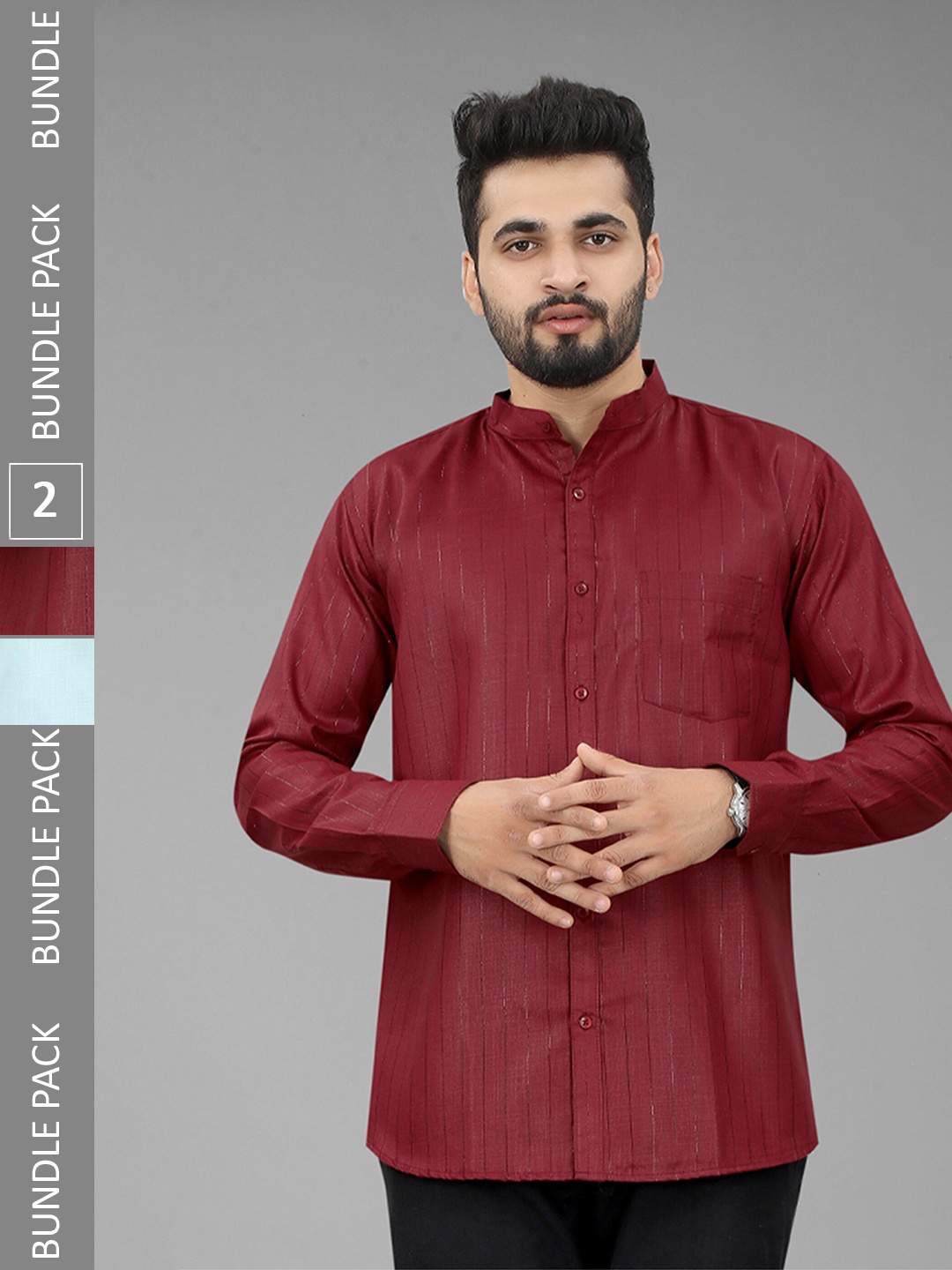 

N N ENTERPRISE Pack Of 2 India Slim Fit Mandarin Collar Casual Shirt, Maroon