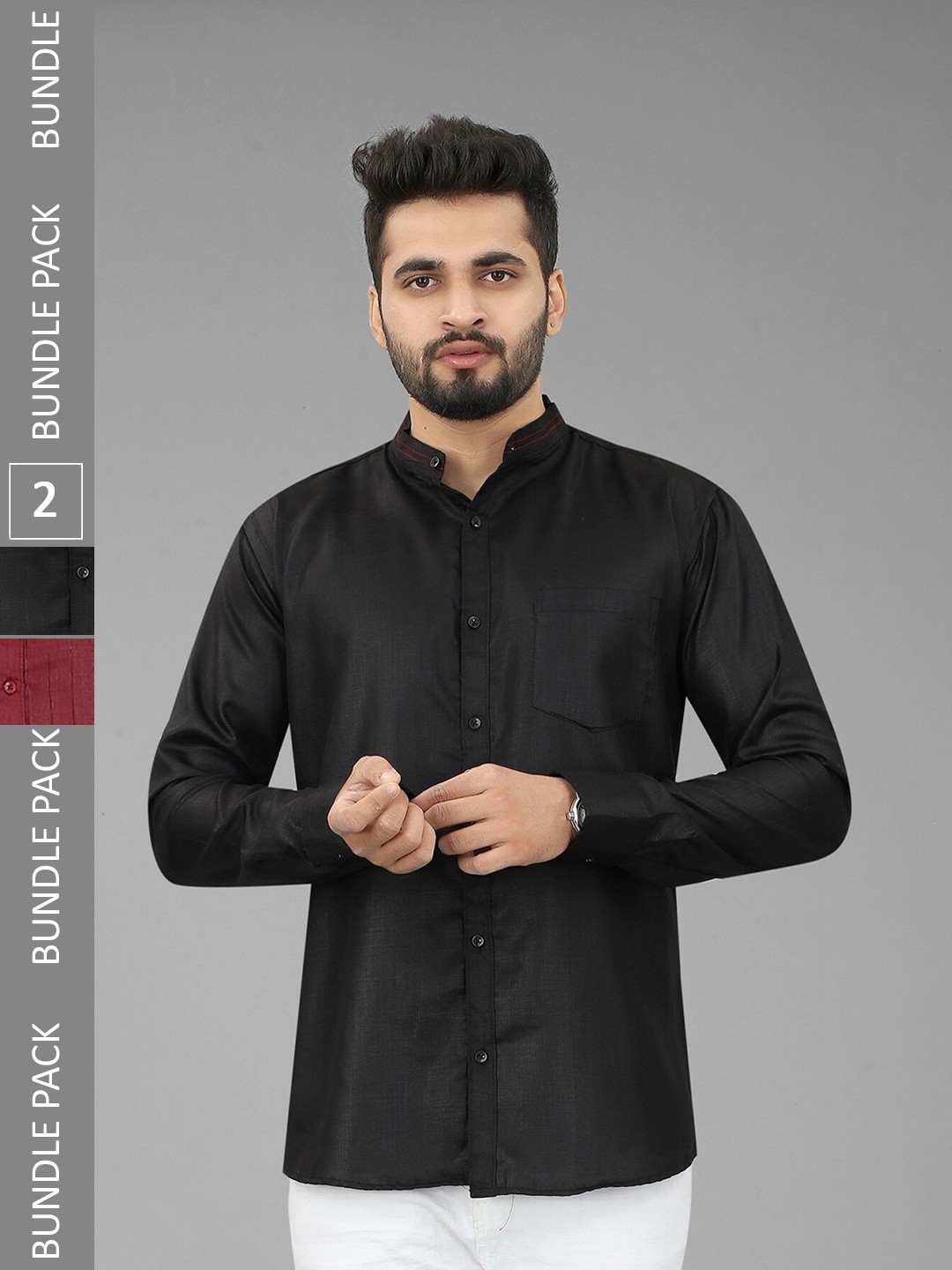 

N N ENTERPRISE Pack Of 2 Mandarin Collar Slim Fit Casual Shirt, Maroon