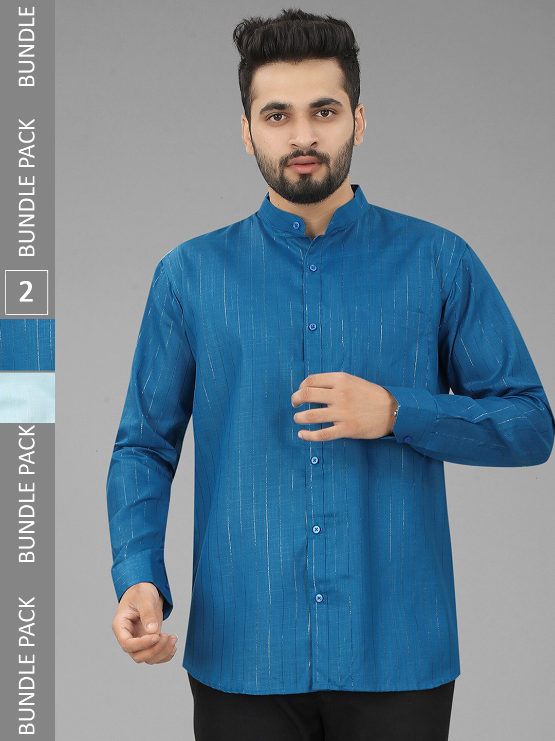 

N N ENTERPRISE Pack Of 2 Mandarin Collar Casual Shirt, Blue