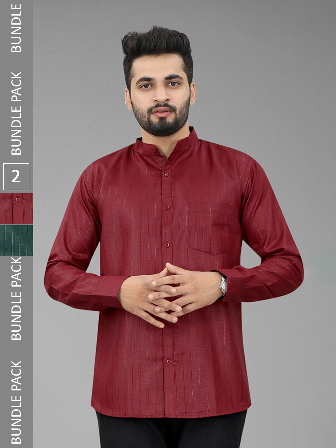 

N N ENTERPRISE Pack Of 2 Mandarin Collar Slim Fit Casual Shirt, Maroon