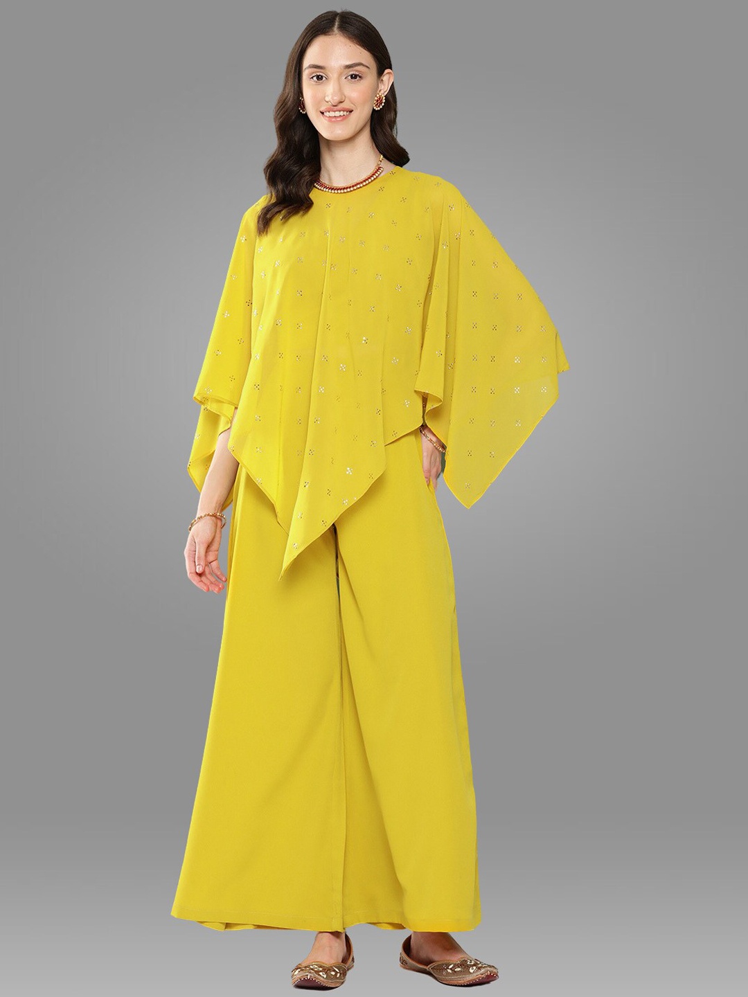 

Janasya Yellow Embellished Top with Palazzos