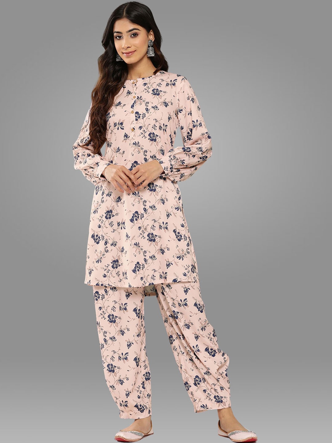 

Janasya Peach-Coloured Floral Printed Kurti And Salwar