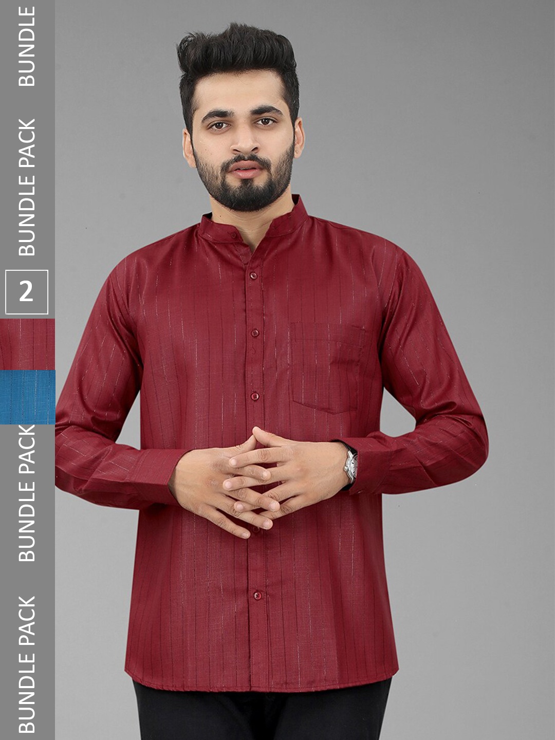 

N N ENTERPRISE Pack Of 2 Mandarin Collar Casual Shirt, Maroon