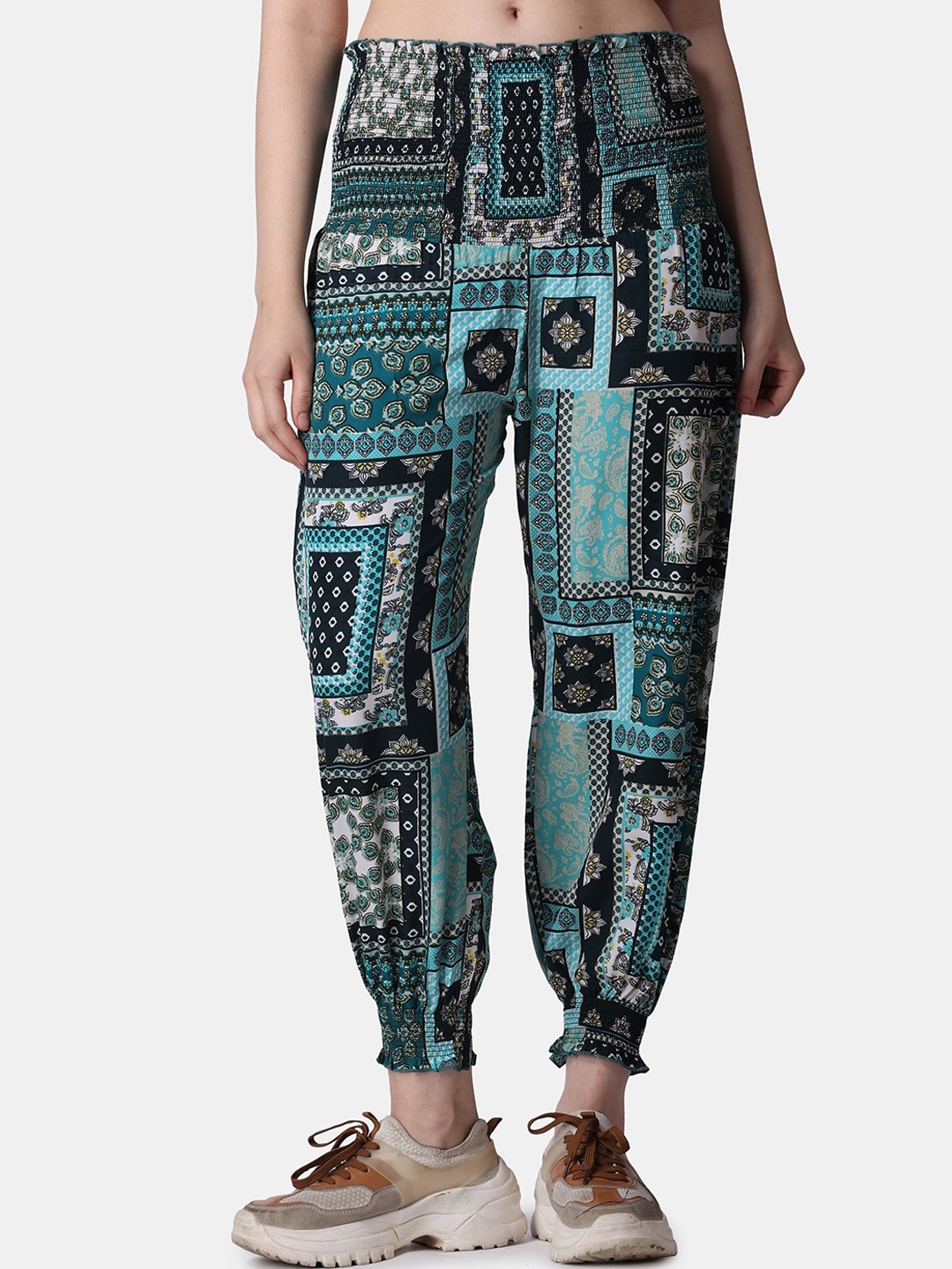

Popwings Women Ethnic Motifs Bohemian Printed Relaxed Easy Wash Joggers, Green
