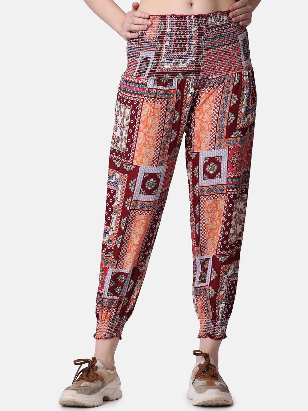 

Popwings Women Ethnic Motifs Bohemian Printed Relaxed Easy Wash Joggers, Red
