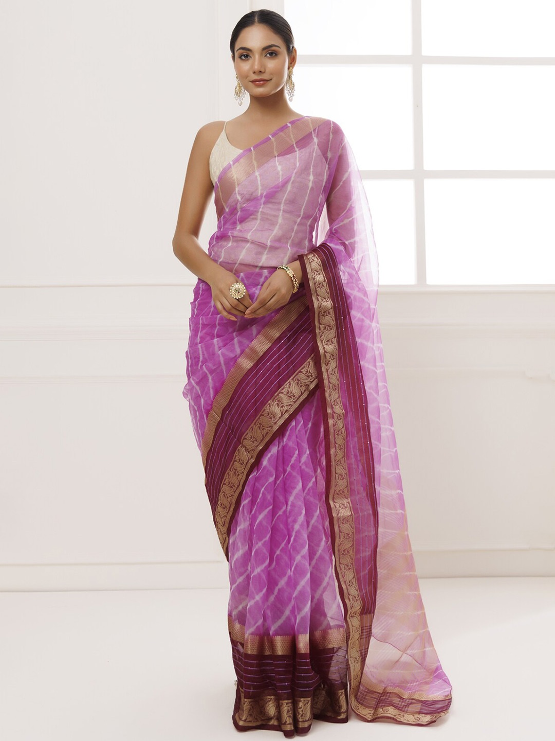 

Geroo Jaipur Leheriya Zari Organza Saree, Purple