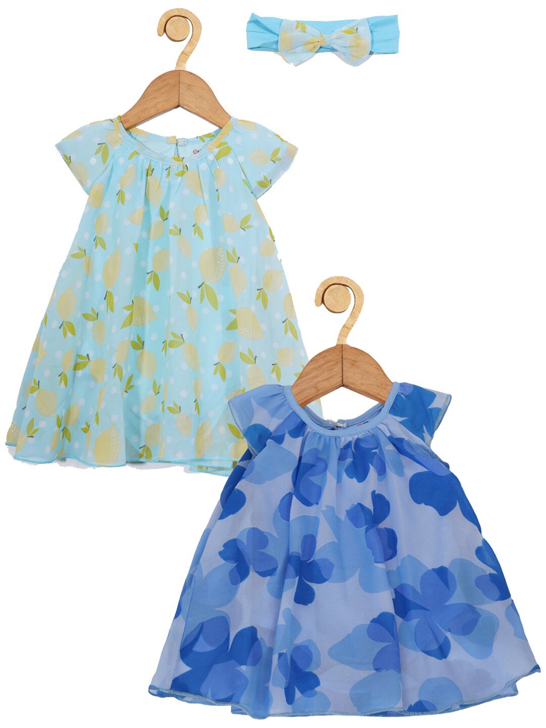 

Creative Kids Infants Girls Pack Of 2 Floral Printed Cap Sleeves A-Line Dress, Blue