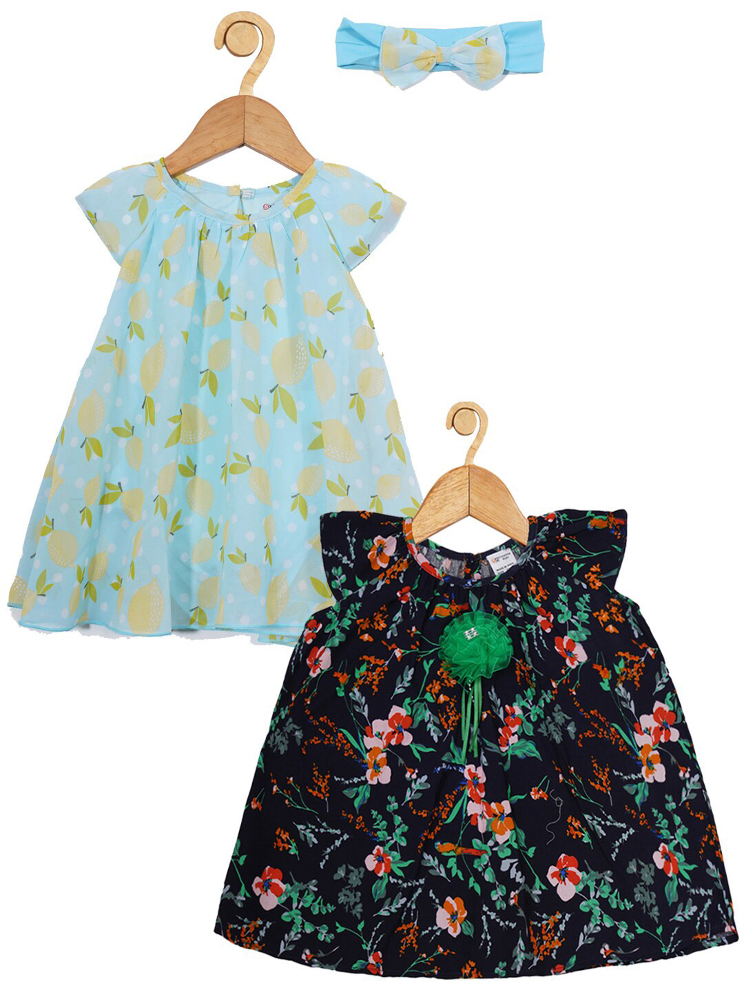 

Creative Kids Infants Girls Pack Of 2 Printed A-Line Dress With Hairband, Sea green