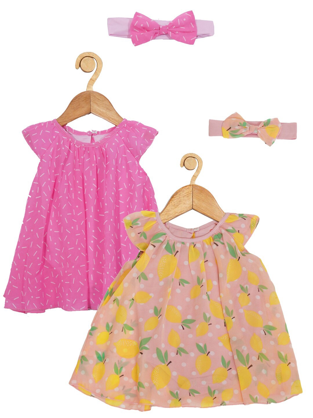 

Creative Kids Infants Girls Pack Of 2 Conversational Printed Cap Sleeves A-Line Dress, Yellow