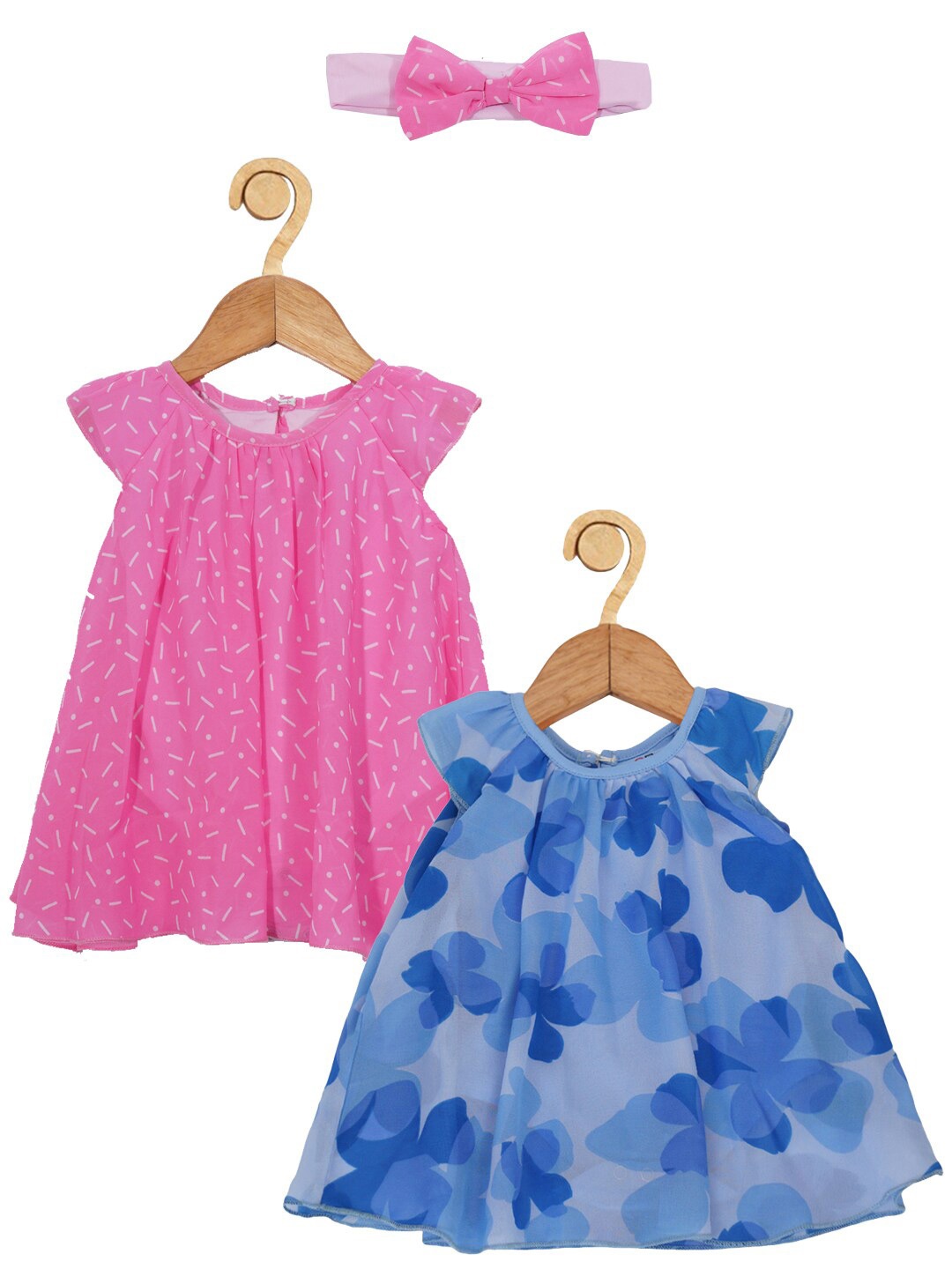 

Creative Kids Infants Girls Pack Of 2 Printed A-Line Dress With Hairband, Pink