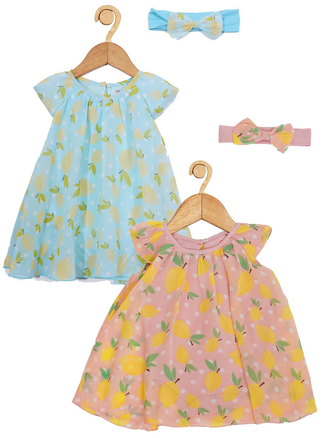 

Creative Kids Infants Girls Pack Of 2 Conversational Printed Cap Sleeves A-Line Dress, Pink