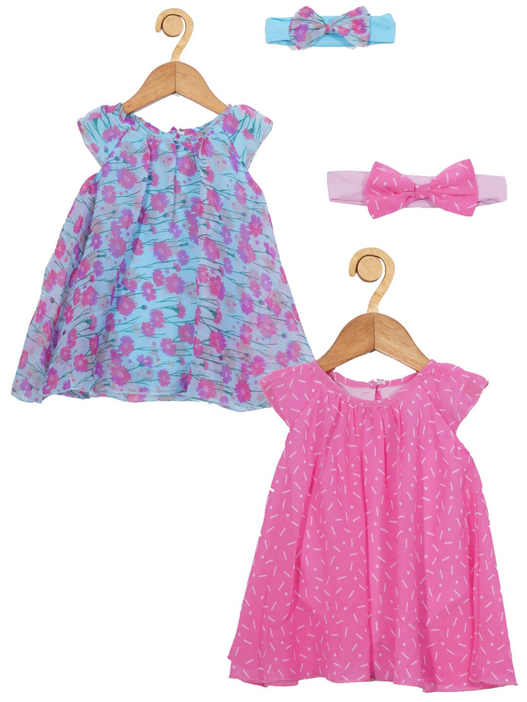 

Creative Kids Infants Girls Pack Of 2 Floral Printed Cap Sleeves A-Line Dress, Blue