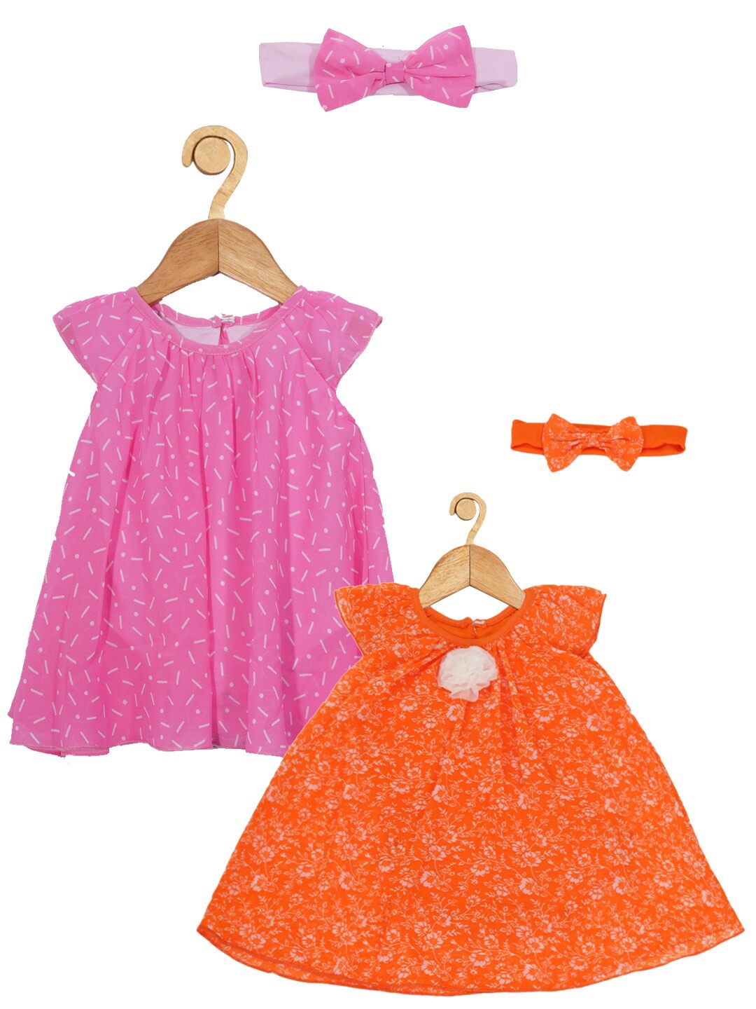 

Creative Kids Pack of 2 Girls Printed Gathered & Pleated Round Neck A-Line Dress, Orange