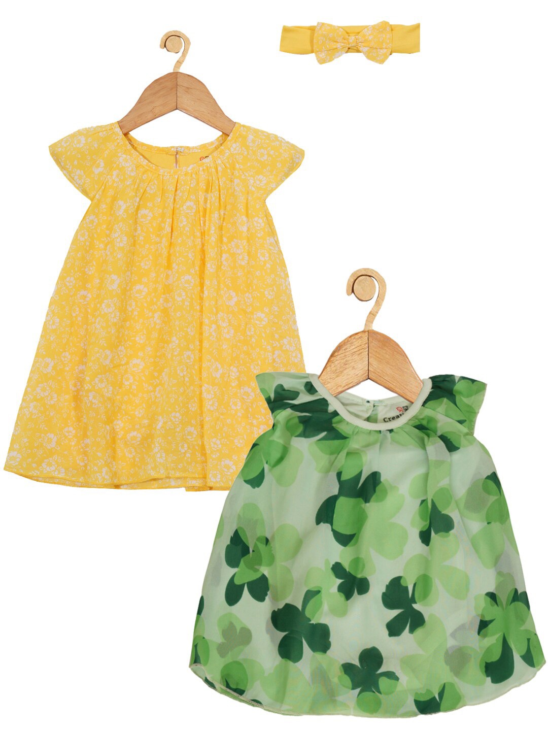 

Creative Kids Infants Girls Pack Of 2 Floral Printed Cap Sleeves A-Line Dress, Sea green