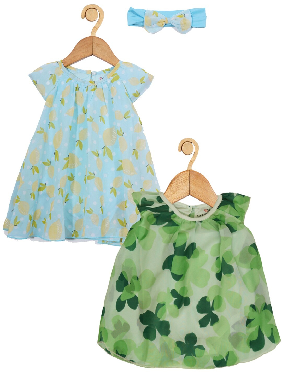 

Creative Kids Pack of 2 Girls Printed Gathered & Pleated Round Neck A-Line Dress, Sea green