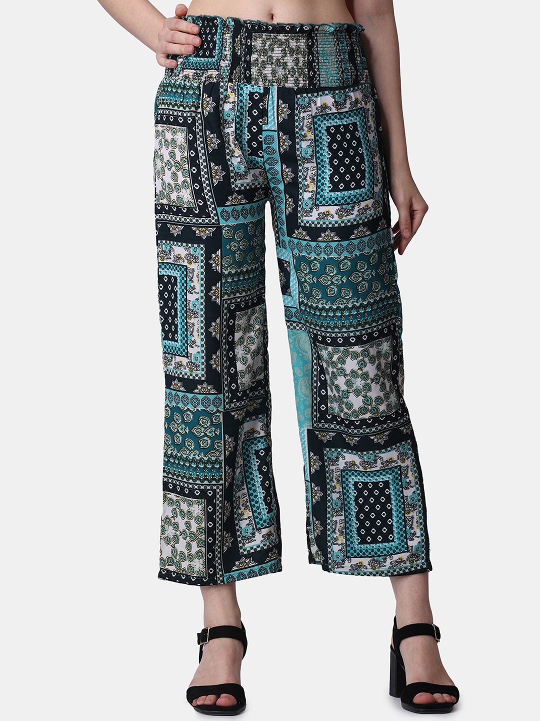 

Popwings Women Relaxed Ethnic Motifs Printed Easy Wash Loose Fit Trousers, Blue