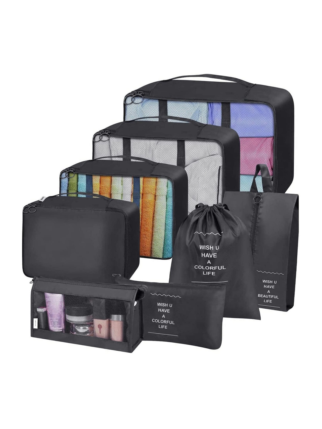 

HOUSE OF QUIRK 8-Pieces Lightweight Travel Luggage Organisers, Black