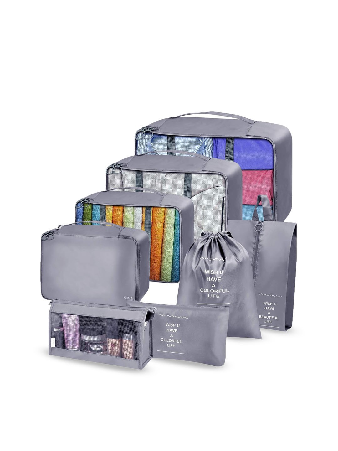

HOUSE OF QUIRK Grey 8 Pcs Lightweight Travel Luggage Organizer