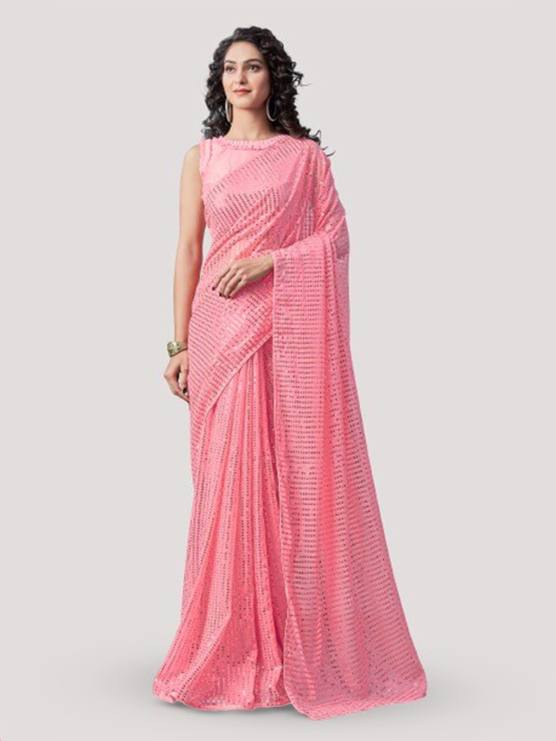 

DIVASTRI Embellished Sequinned Saree, Coral