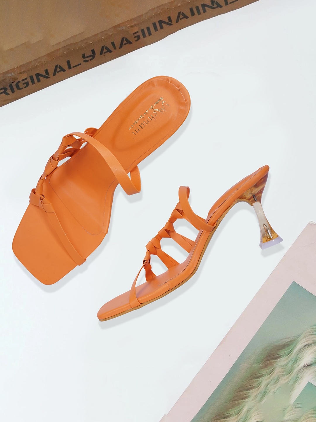 

MEHNAM Knotted Straps Slim Heels, Orange