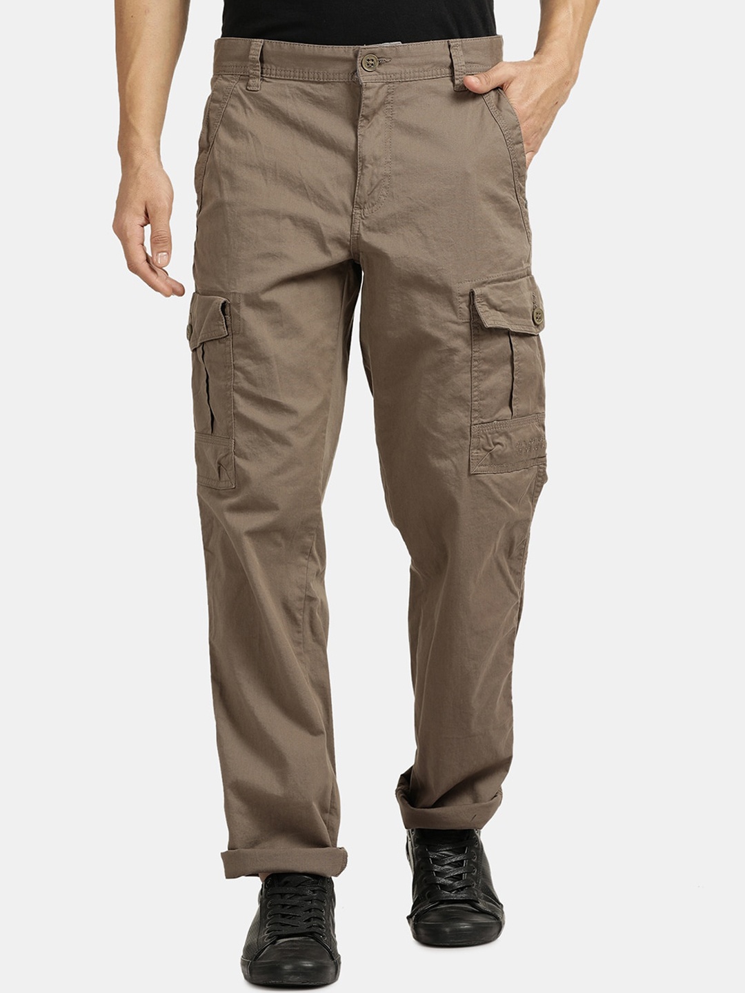 

t-base Men Regular Fit Mid-Rise Cotton Cargos, Taupe