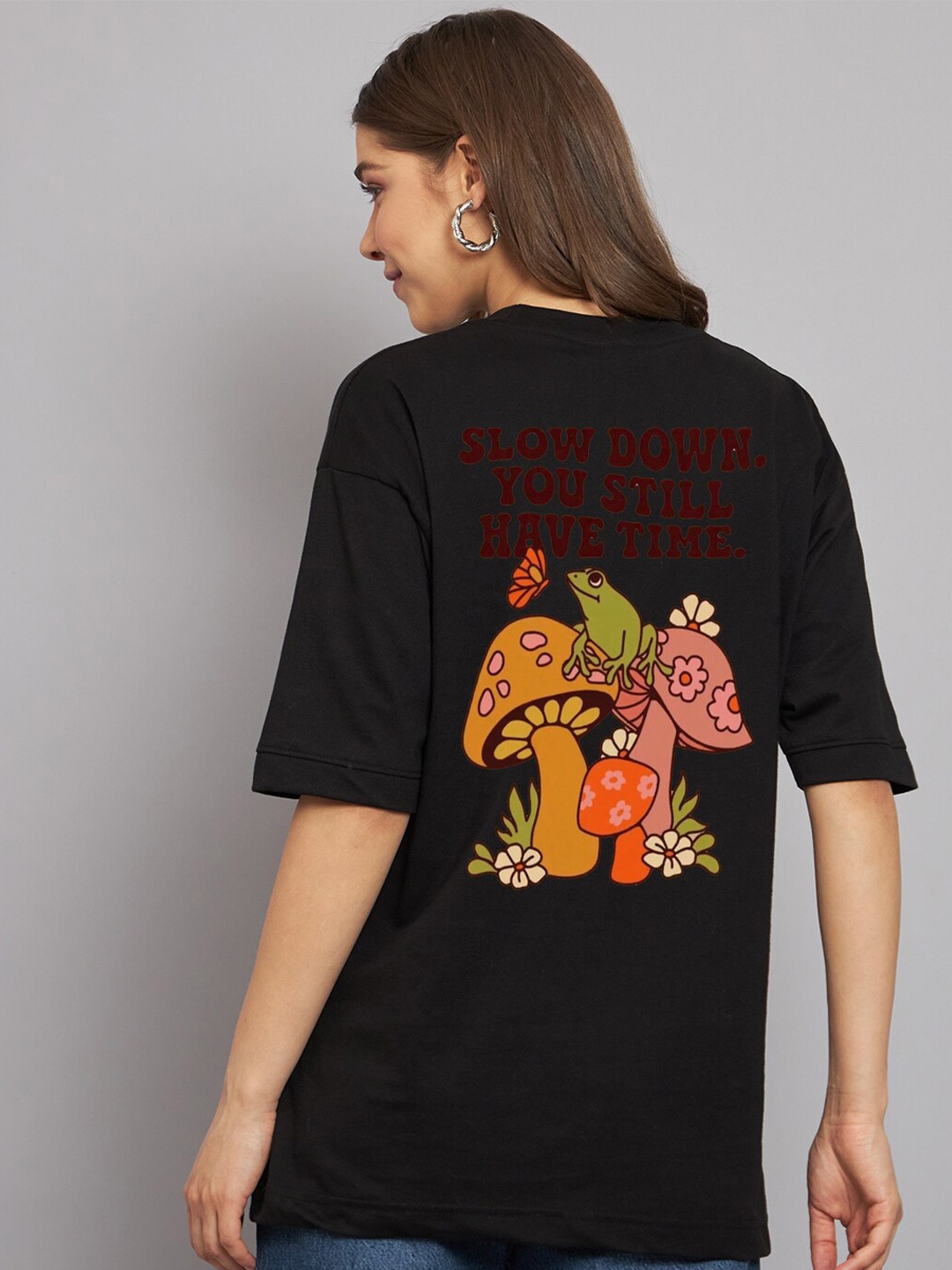 

Imsa Moda Graphic Printed Oversized Cotton T-Shirt, Black