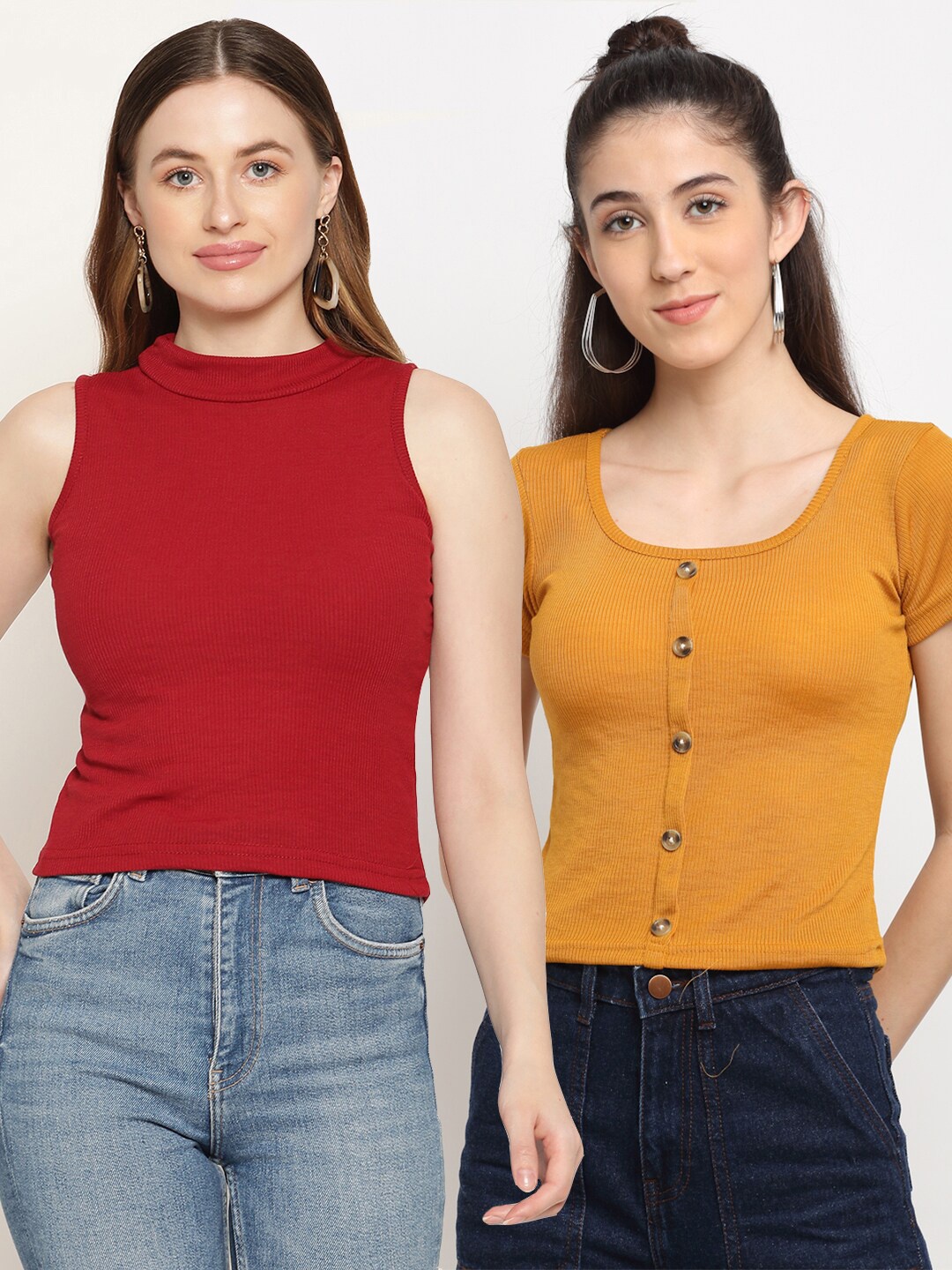 

Miaz Lifestyle Pack Of 2 Cotton Crop Top, Red