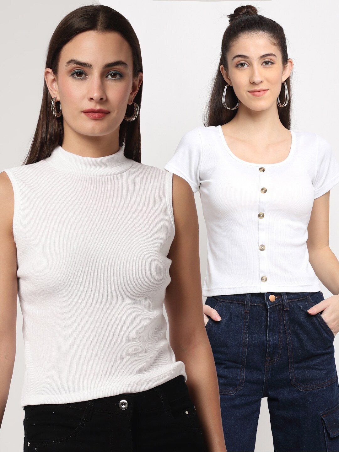

Miaz Lifestyle Pack of 2 Cotton Crop Top, White