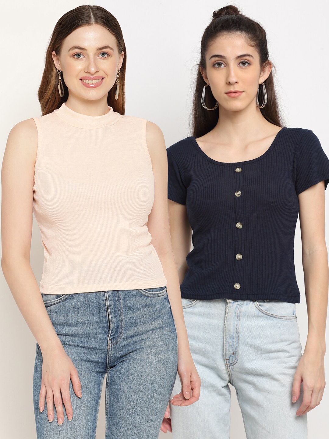 

Miaz Lifestyle Pack Of 2 Cotton Crop Top, Beige