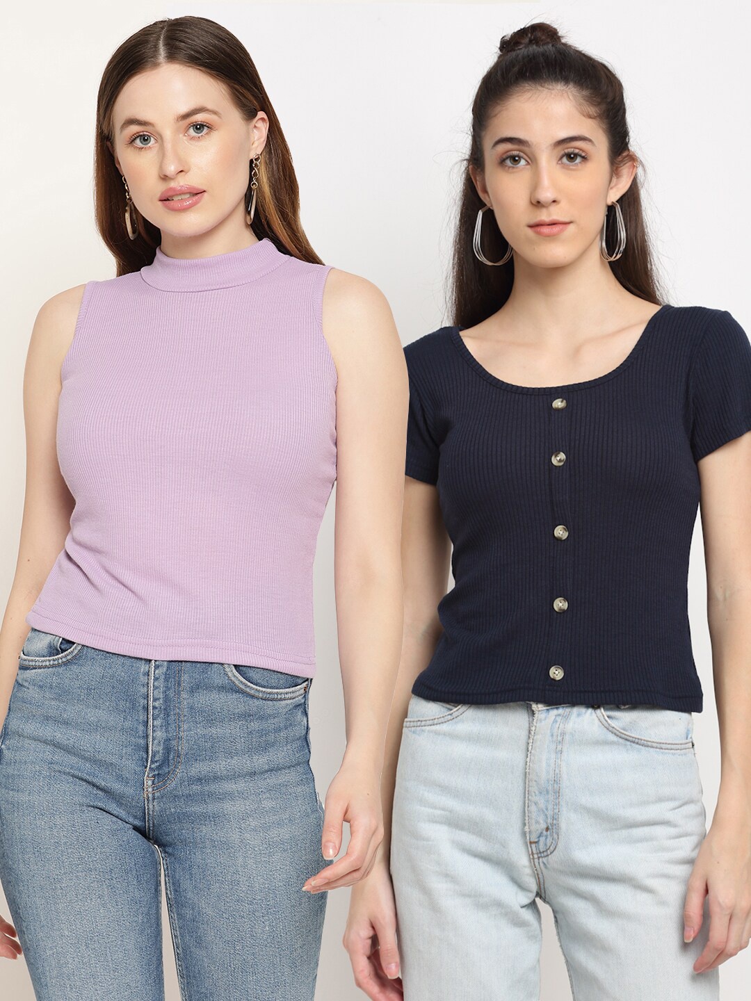 

Miaz Lifestyle Pack Of 2 Cotton Crop Top, Lavender