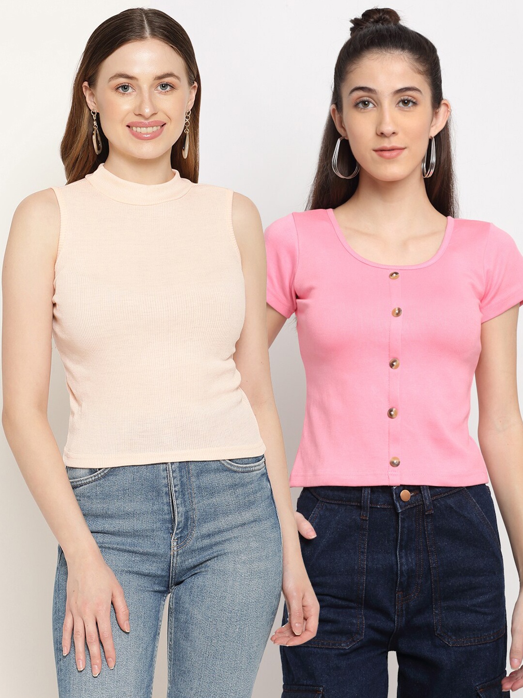 

Miaz Lifestyle Pack of 2 Cotton Crop Top, Cream