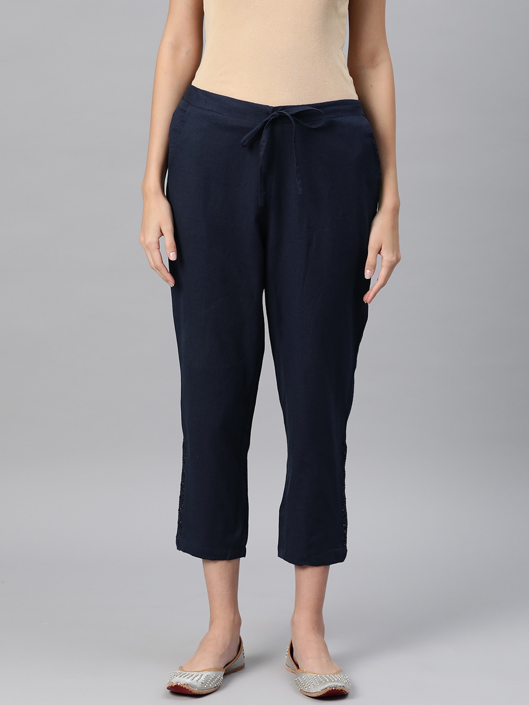 

Readiprint Women Solid Cotton Palazzos, Navy blue