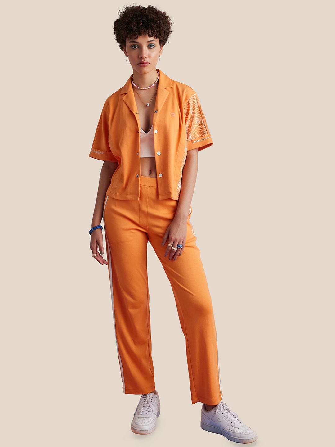 

Muvazo Women Custom Straight Fit Cotton Regular Trousers, Orange
