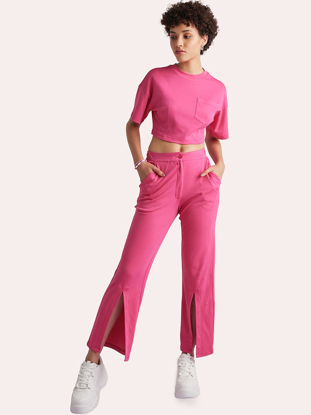 

Muvazo Women Custom Straight Fit Cotton Parallel Trousers, Pink