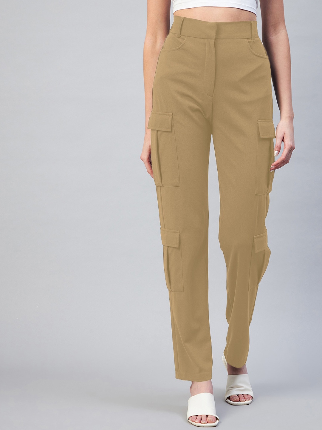

RARE Women Khaki High-Rise Cargos