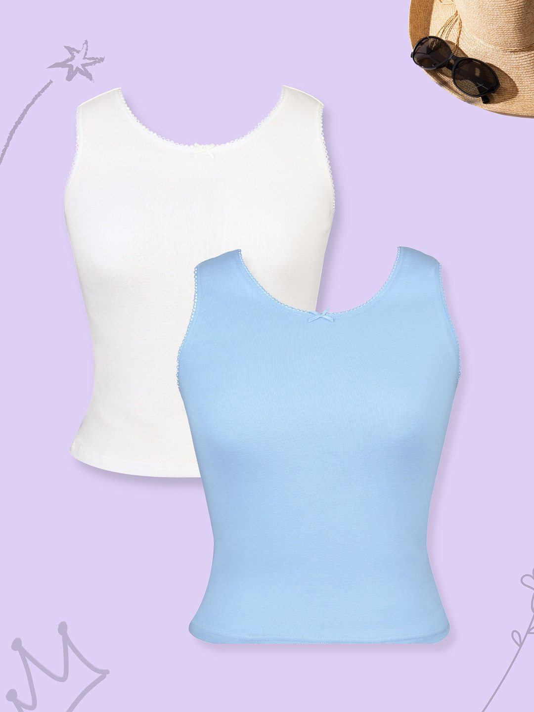 

DChica Girls Pack Of 2 Sleeveless Cotton Camisoles, White