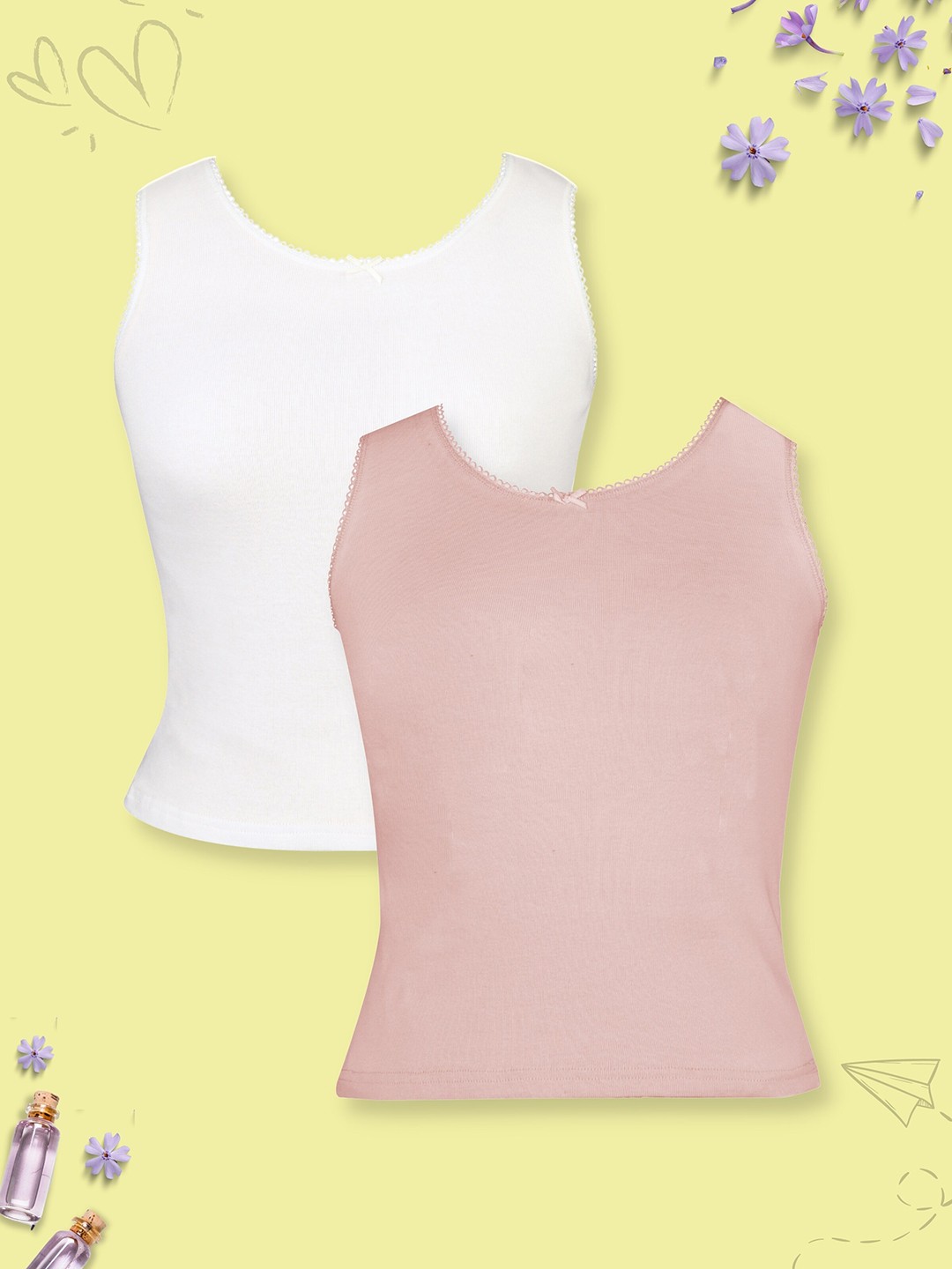 

DChica Girls Pack Of 2 Round Neck Camisoles, White