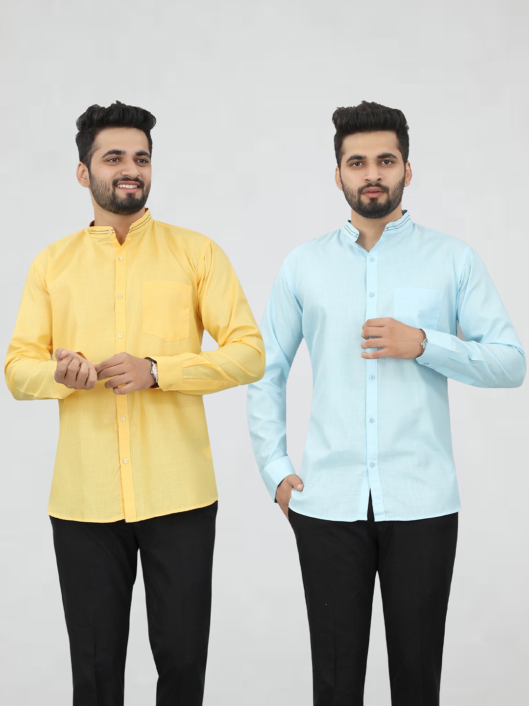 

N N ENTERPRISE Pack Of 2 India Slim Fit Mandarin Collar Casual Shirt, Yellow