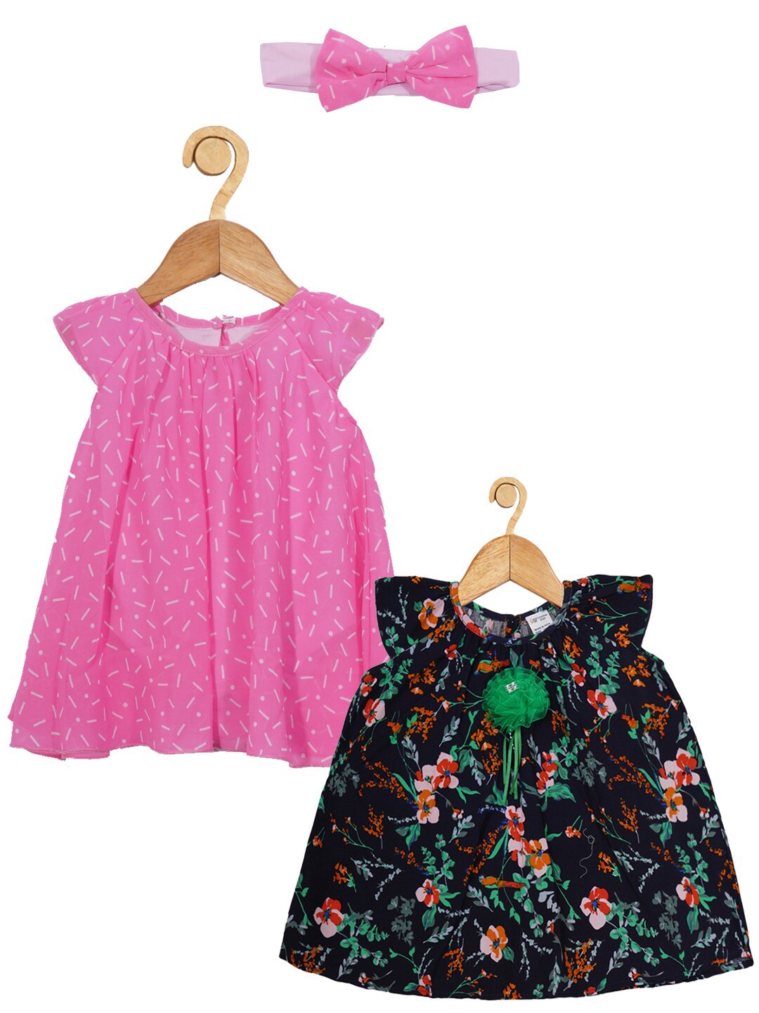 

Creative Kids Infants Girls Pack Of 2 Printed A-Line Dress With Hairband, Pink