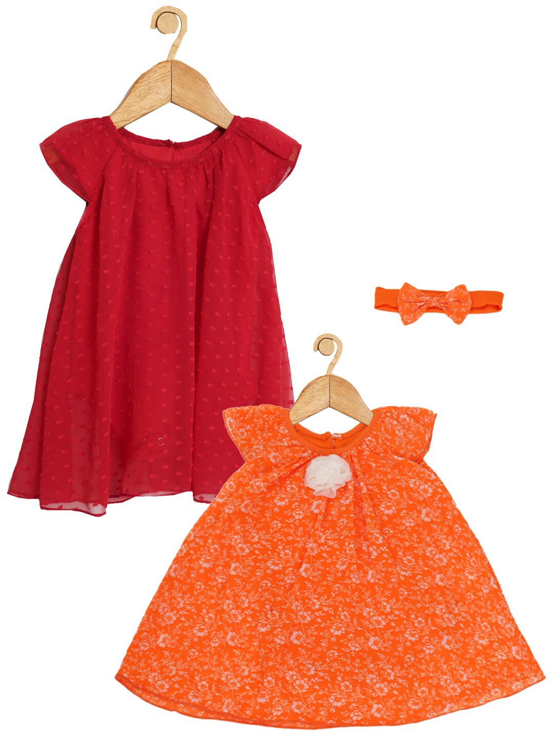

Creative Kids Infants Girls Pack Of 2 Printed A-Line Dress With Hairband, Red