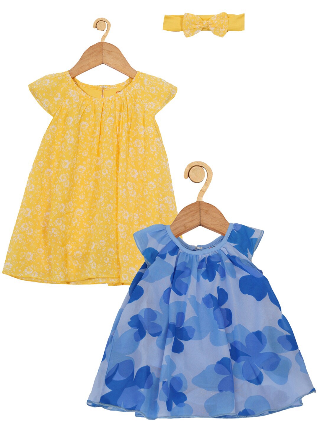 

Creative Kids Infants Girls Pack Of 2 Printed A-Line Dress With Hairband, Yellow