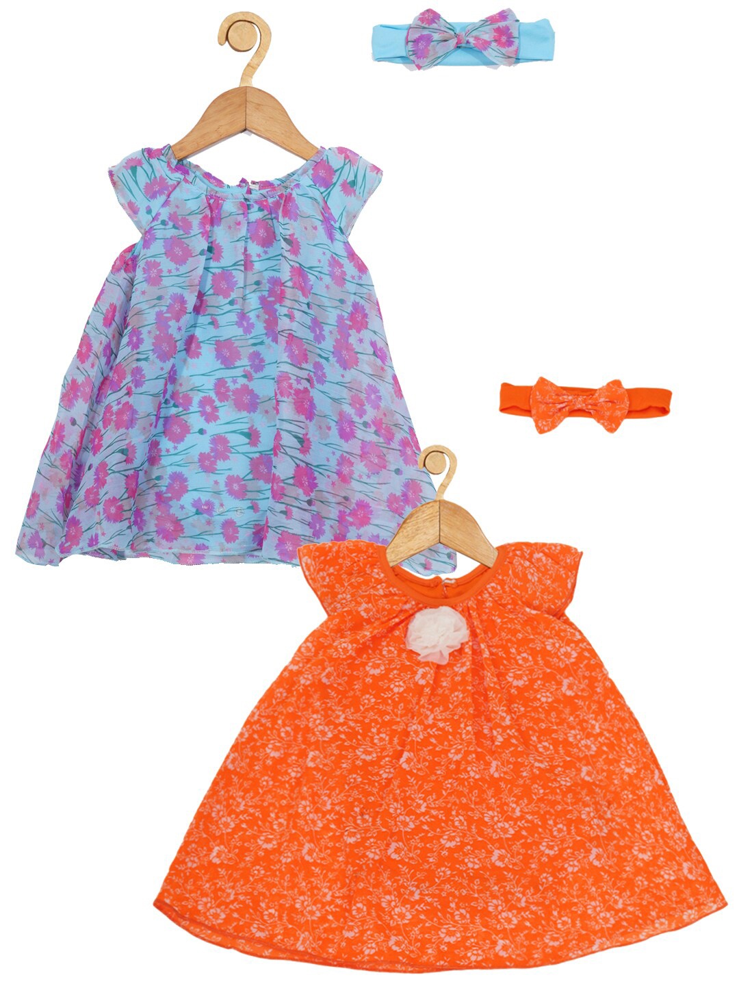 

Creative Kids Infant Girls Pack Of 2 Floral Printed A-Line Dress, Orange