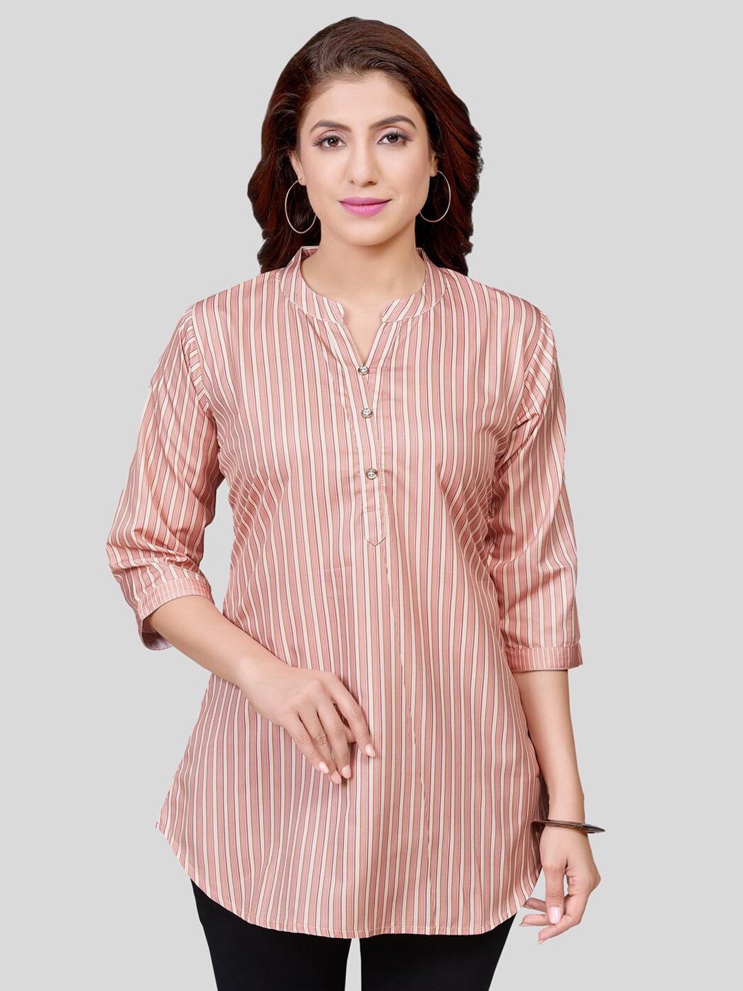 

Saree Swarg Printed Band Collar Kurti, Peach