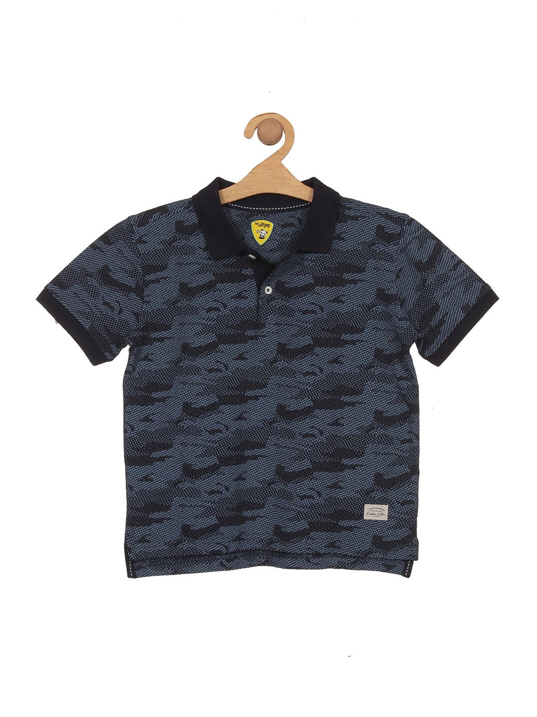 

Lil Lollipop Boys Camouflage Polo Collar Pure Cotton T-shirt, Navy blue