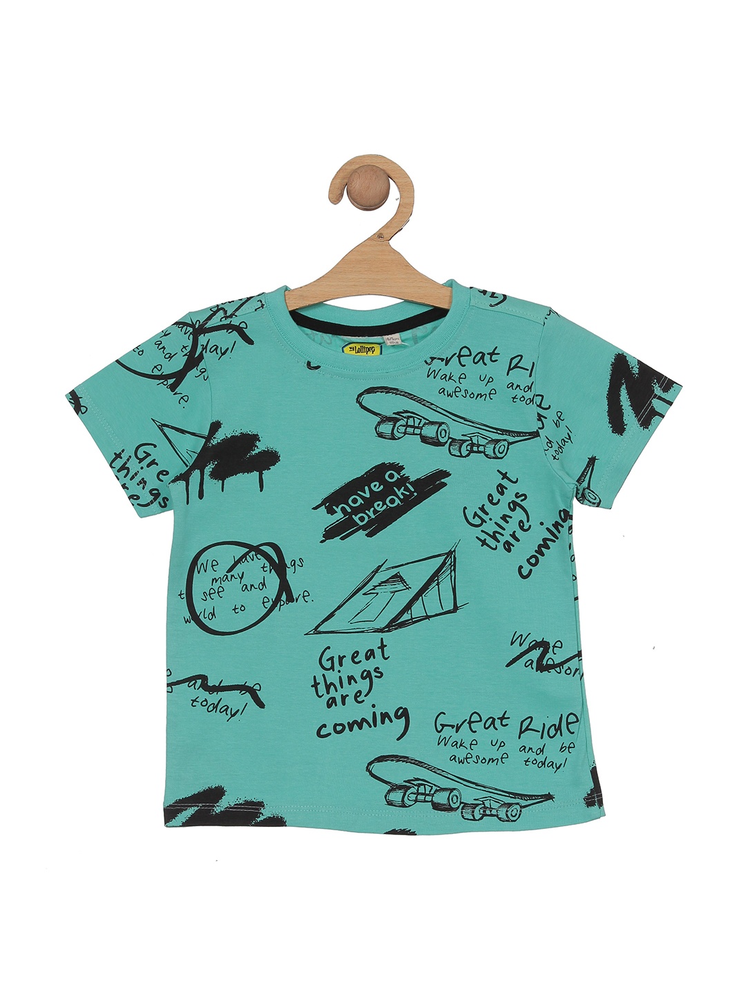 

Lil Lollipop Kids Conversational Printed Pure Cotton T-shirt, Green
