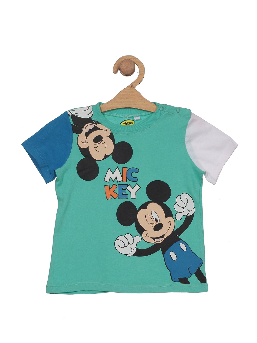 

Lil Lollipop Kids Mickey Mouse Printed Pure Cotton T-shirt, Green