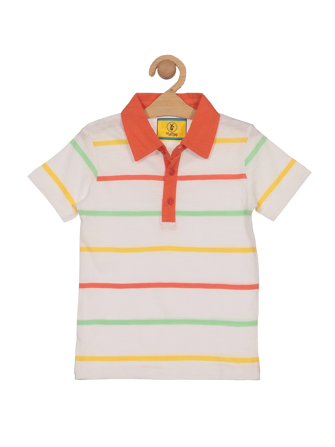 

Lil Lollipop Boys Striped Polo Collar Cotton T-shirt, White